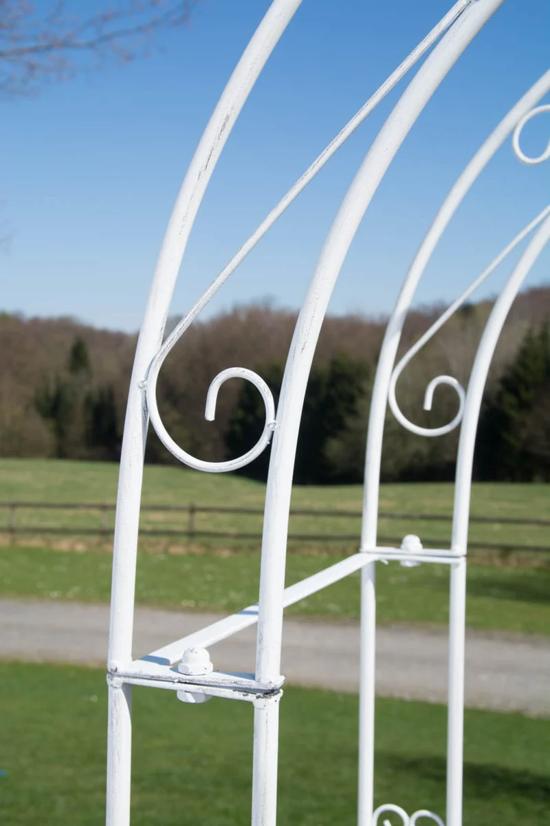 Arche à rosiers avec deux portes plantes grimpantes décoration jardin 220x120 cm en métal blanc vieilli 10_0003953