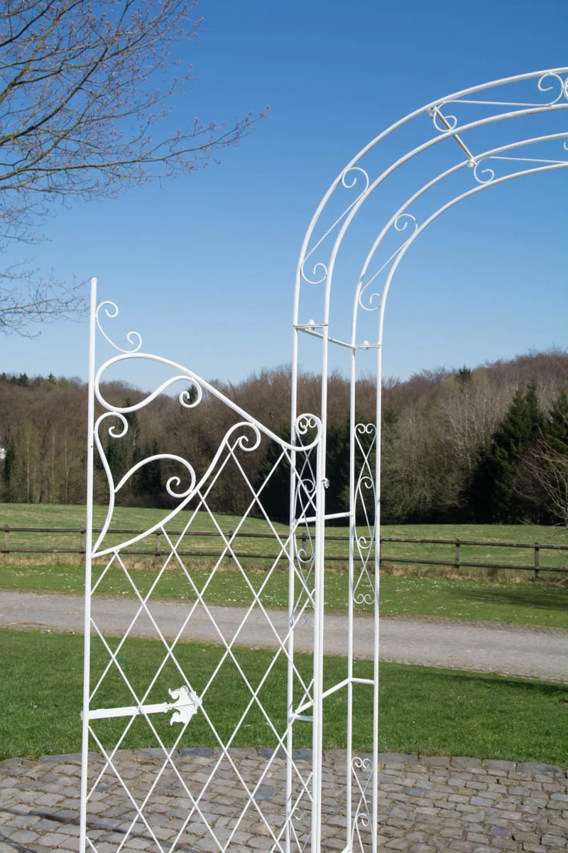 Arche à rosiers avec deux portes plantes grimpantes décoration jardin 220x120 cm en métal blanc vieilli 10_0003953