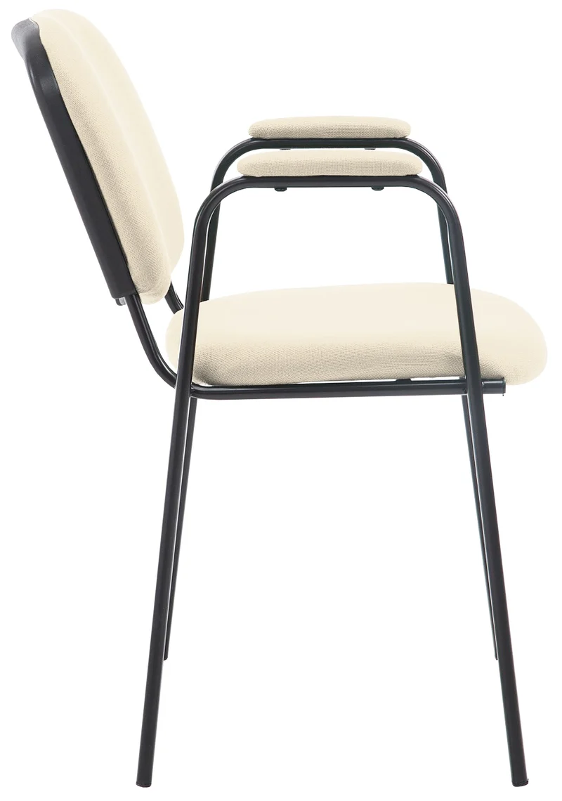 Chaise visiteur avec accoudoirs intégrés zone d'attente en tissu crème piètement à 4 pieds en métal noir 10_0003387