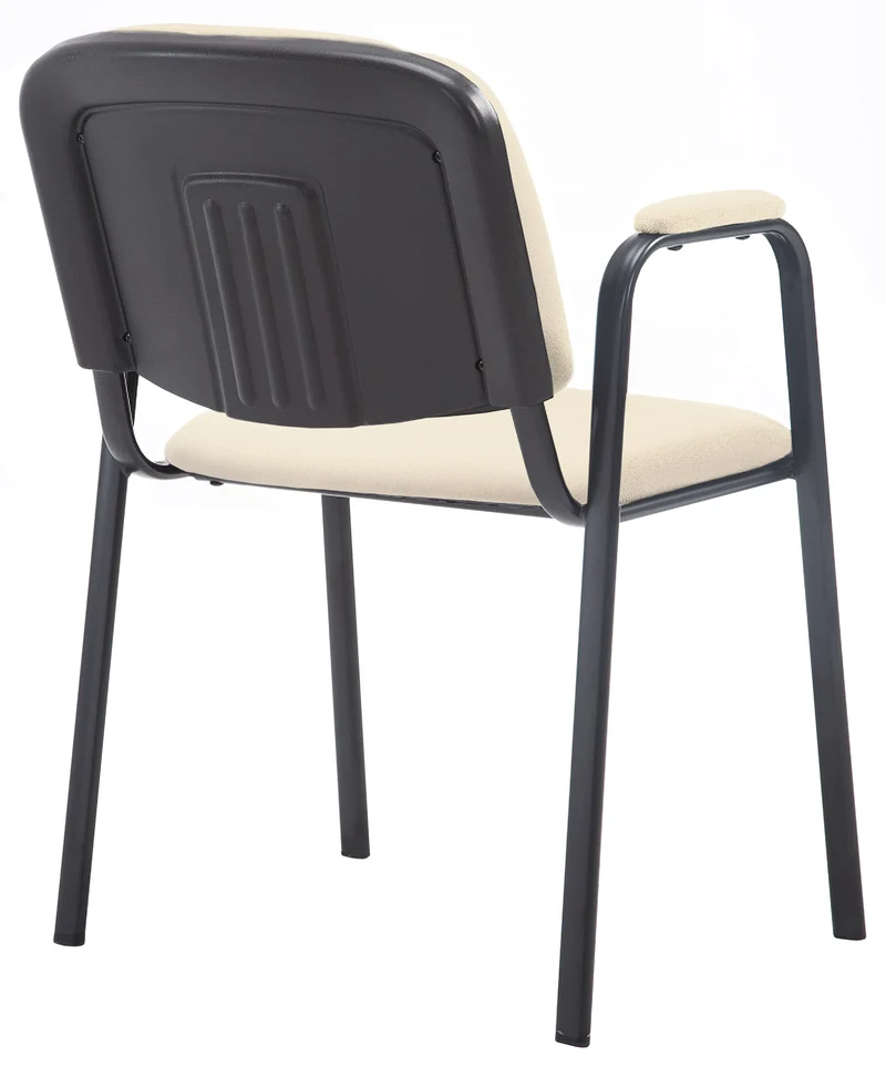 Chaise visiteur avec accoudoirs intégrés zone d'attente en tissu crème piètement à 4 pieds en métal noir 10_0003387