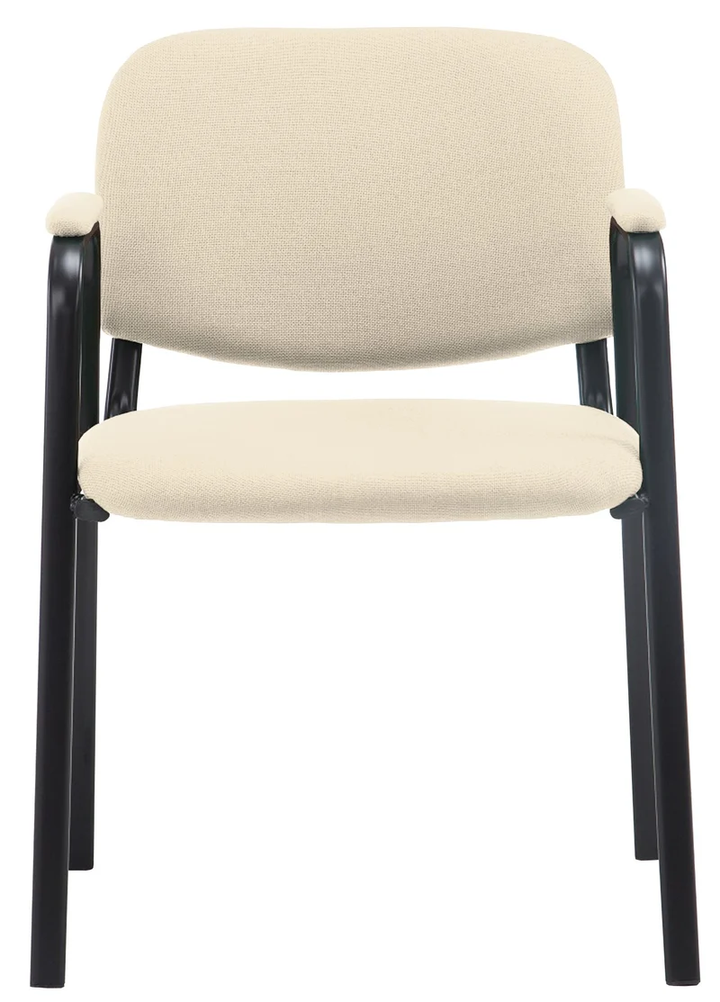 Chaise visiteur avec accoudoirs intégrés zone d'attente en tissu crème piètement à 4 pieds en métal noir 10_0003387
