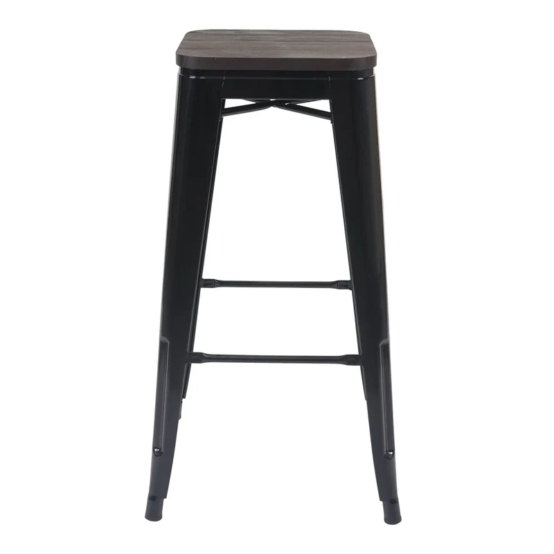 Lot de 4 tabourets de bar empilable design industriel siège en bois et cadre en métal noir 04_0007579