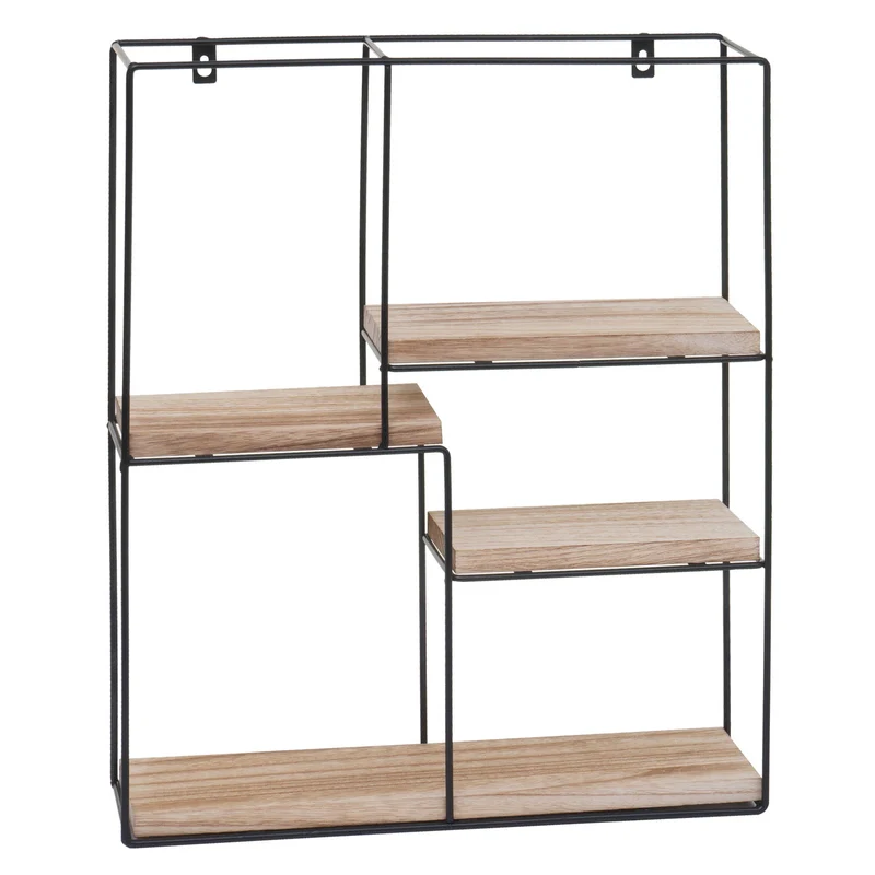Étagère murale suspendue 4 niveaux en métal et bois naturel design industriel 51 x 40 x 11 cm 04_0008667