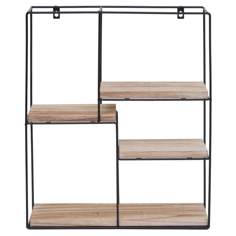 Étagère murale suspendue 4 niveaux en métal et bois naturel design industriel 51 x 40 x 11 cm 04_0008667
