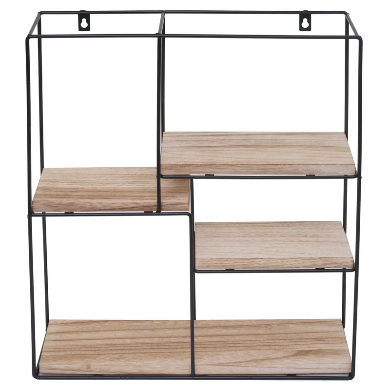 Étagère murale suspendue 4 niveaux en métal et bois naturel design industriel 51 x 40 x 11 cm 04_0008667