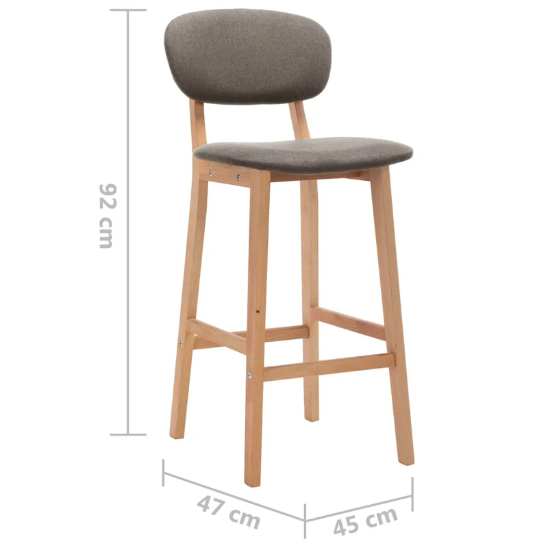 Lot de 2 tabourets de bar chaises hautes en tissu taupe et bois de hêtre DEC029875