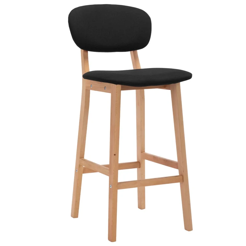 Lot de 2 tabourets de bar chaises hautes avec dossier en tissu noir et bois de hêtre DEC029820