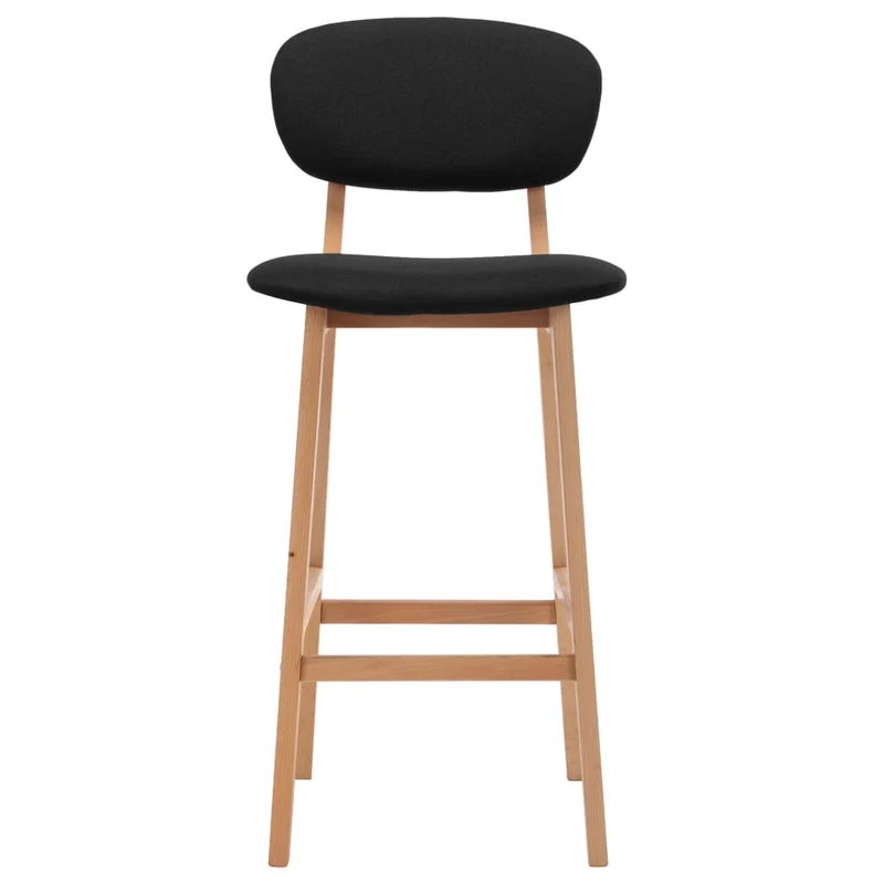 Lot de 2 tabourets de bar chaises hautes avec dossier en tissu noir et bois de hêtre DEC029820