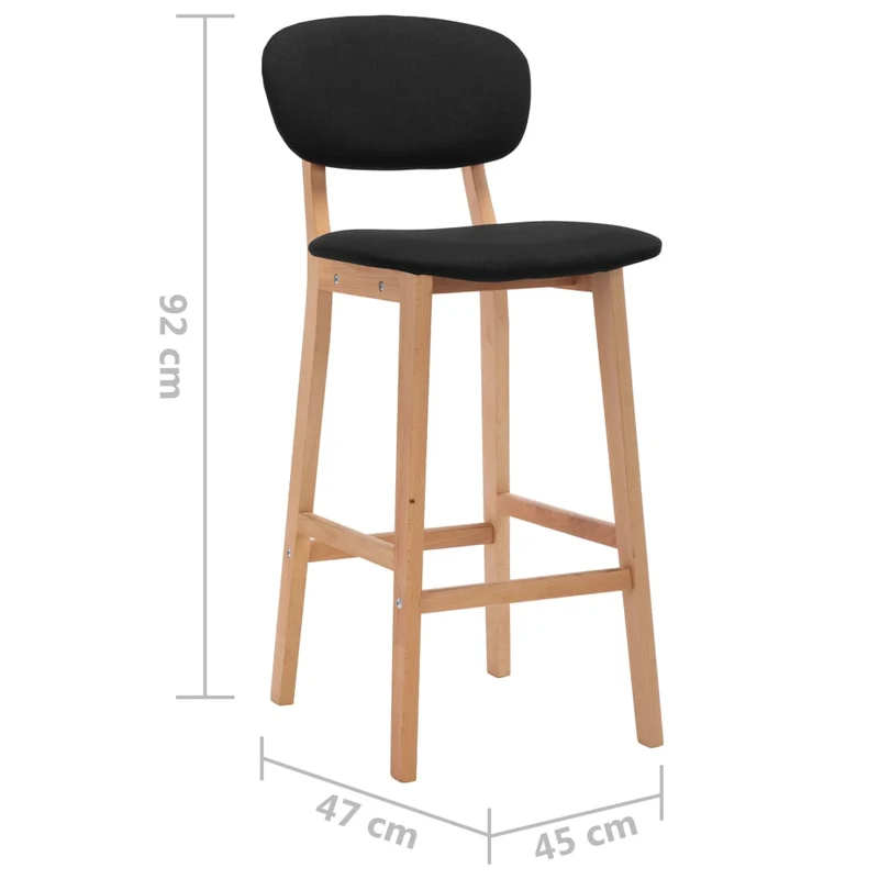 Lot de 2 tabourets de bar chaises hautes avec dossier en tissu noir et bois de hêtre DEC029820