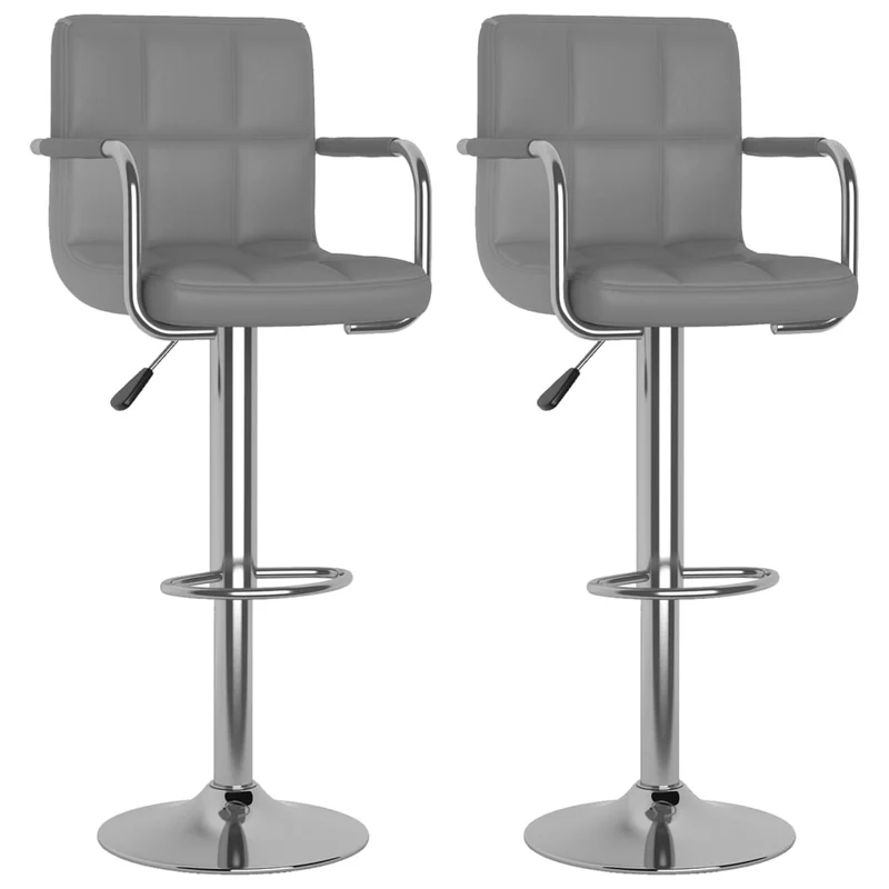 Lot de 2 tabourets de bar chaises hautes en PVC gris et acier DEC029733