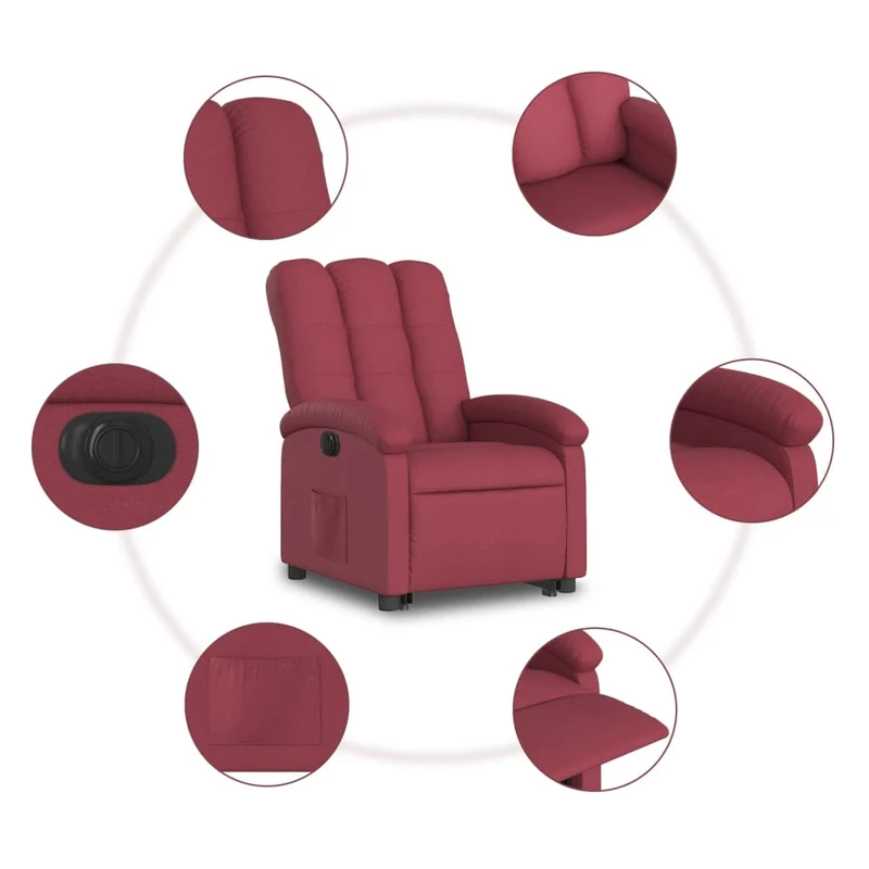 Fauteuil relax TV fonction de levage électrique très confortable en tissu rouge bordeaux DEC028547