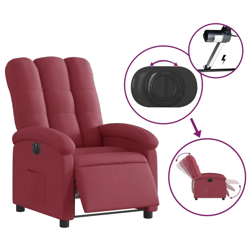Fauteuil relax TV fonction de levage électrique très confortable en tissu rouge bordeaux DEC028529
