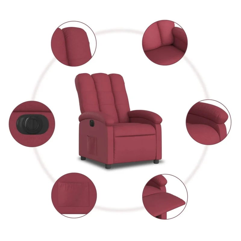 Fauteuil relax TV fonction de levage électrique très confortable en tissu rouge bordeaux DEC028529
