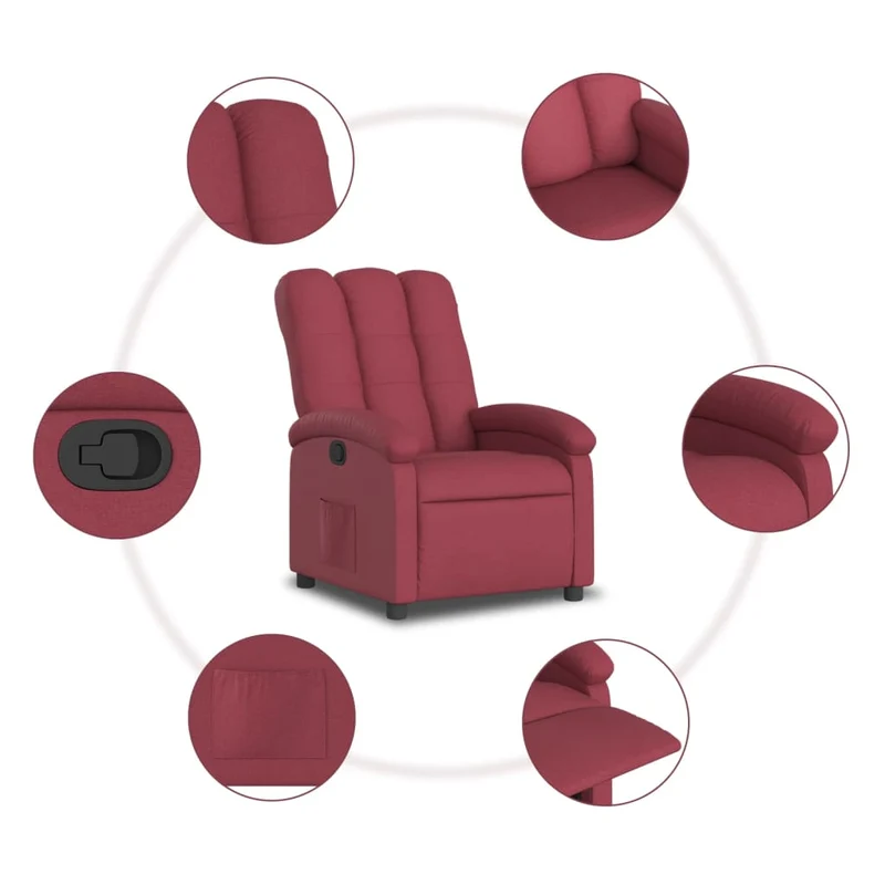 Fauteuil relax TV rembourrage confortable fonction d'inclinaison manuelle en tissu rouge DEC028142