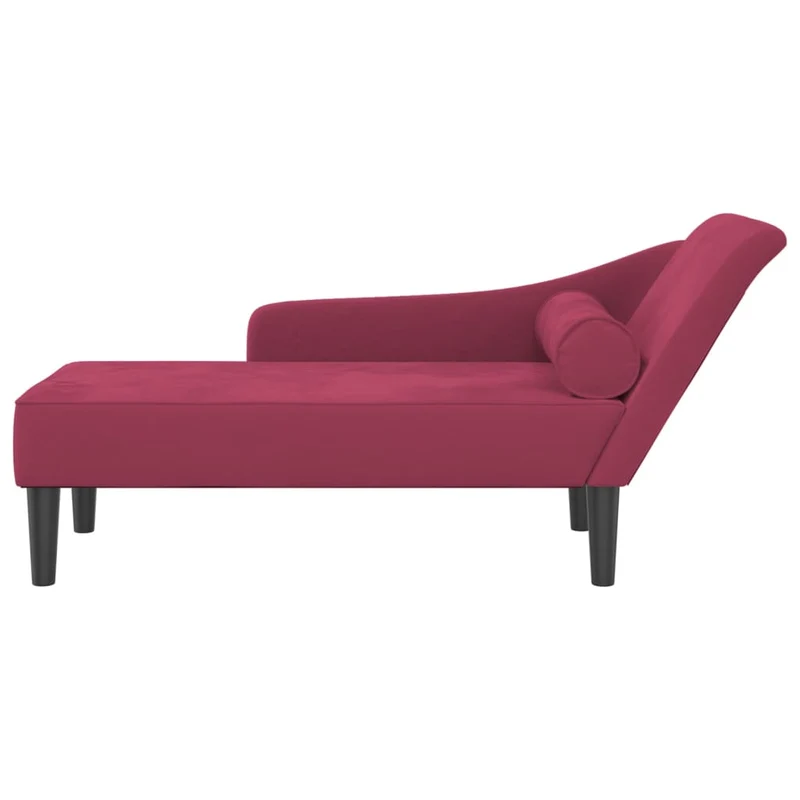 Méridienne chaise longue pour intérieur avec coussins en tissu velours rouge bordeaux DEC026098