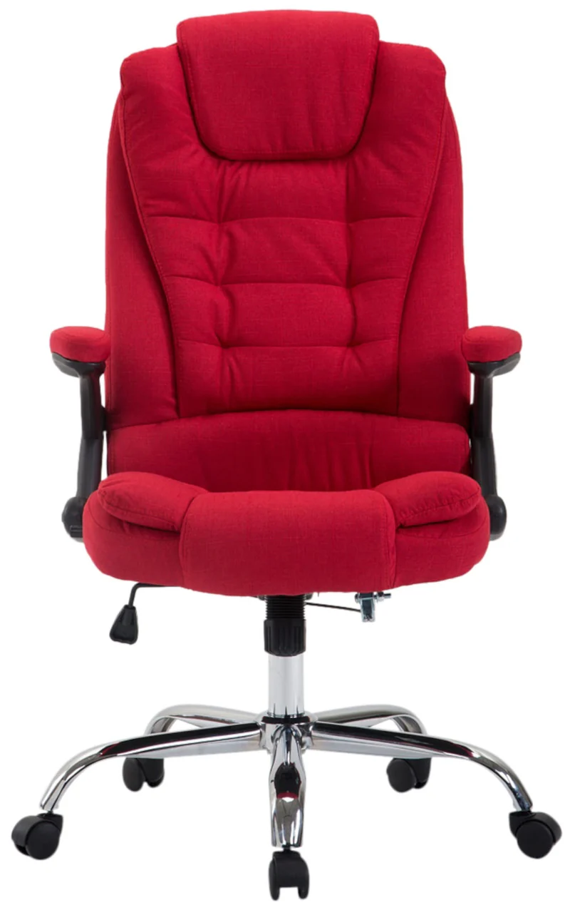 Fauteuil de bureau XXL sur roulettes confortablement rembourrés avec accoudoirs en tissu rouge et métal chromé 10_0002666
