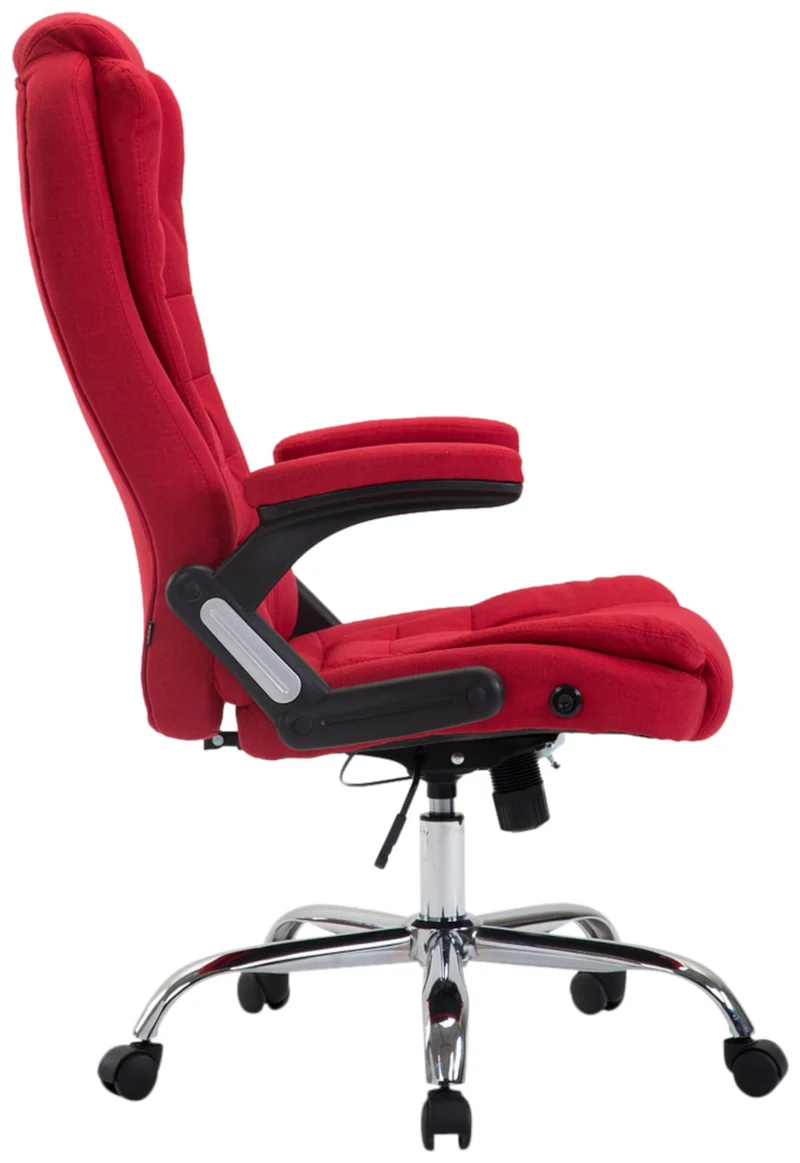 Fauteuil de bureau XXL sur roulettes confortablement rembourrés avec accoudoirs en tissu rouge et métal chromé 10_0002666