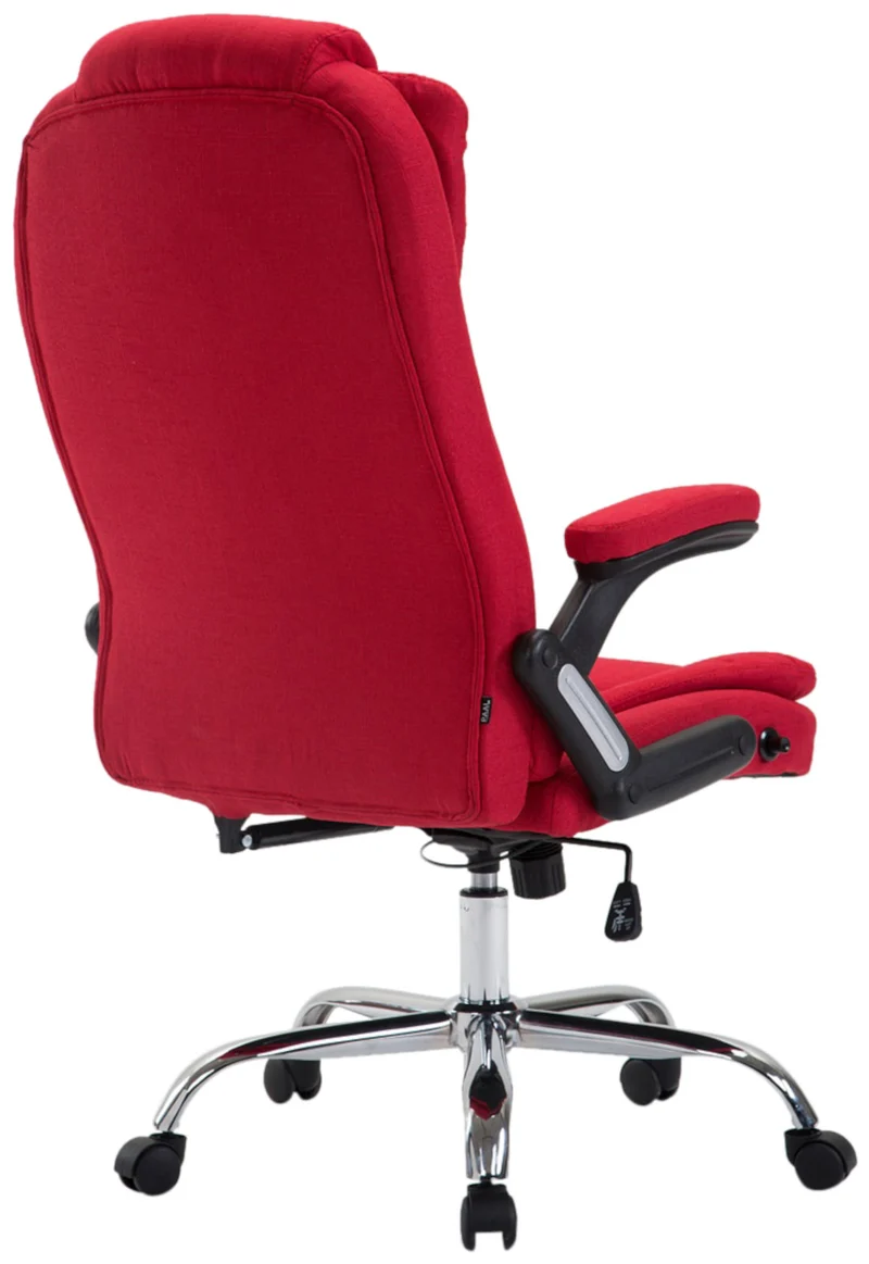 Fauteuil de bureau XXL sur roulettes confortablement rembourrés avec accoudoirs en tissu rouge et métal chromé 10_0002666