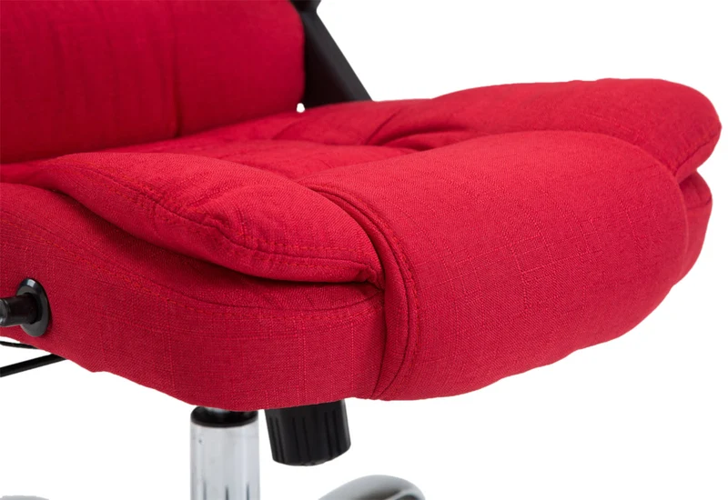 Fauteuil de bureau XXL sur roulettes confortablement rembourrés avec accoudoirs en tissu rouge et métal chromé 10_0002666