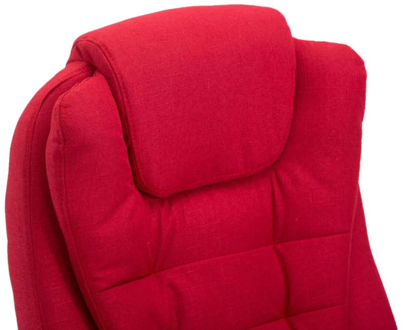 Fauteuil de bureau XXL sur roulettes confortablement rembourrés avec accoudoirs en tissu rouge et métal chromé 10_0002666