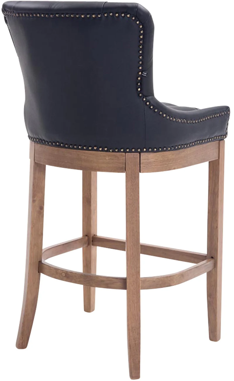 Tabouret de bar x1 confortable design rétro assise capitonné en véritable cuir noir pieds en bois clair 10_0005057