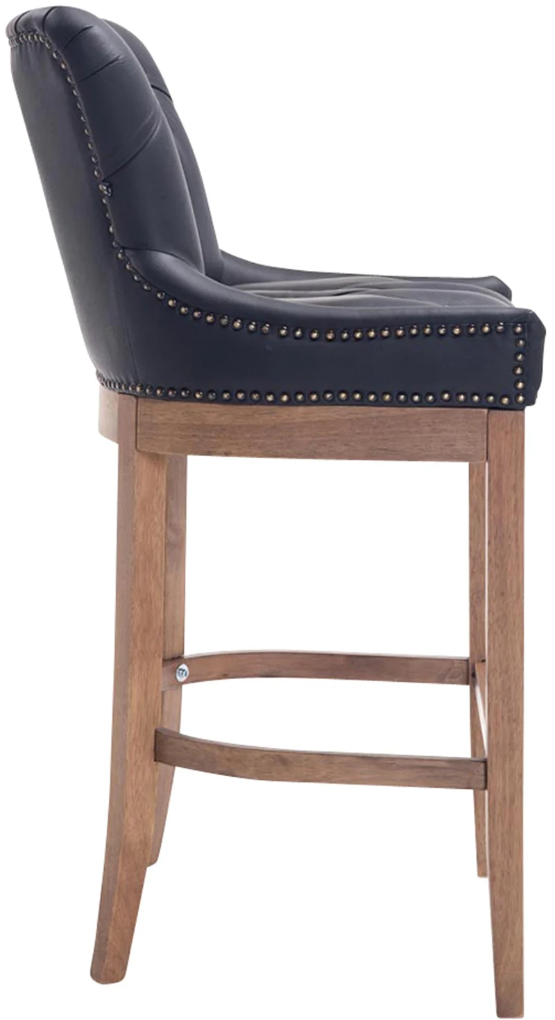 Tabouret de bar x1 confortable design rétro assise capitonné en véritable cuir noir pieds en bois clair 10_0005057