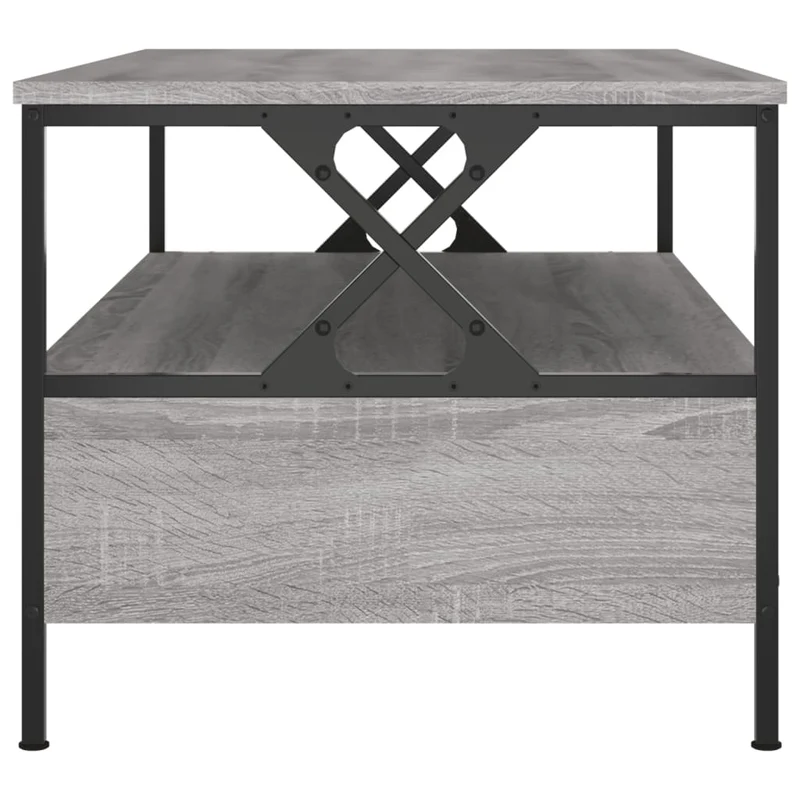 Table basse avec 2 tiroirs et 1 étagère 100 x 51 x 45 cm bois d'ingénierie gris et métal DEC039963
