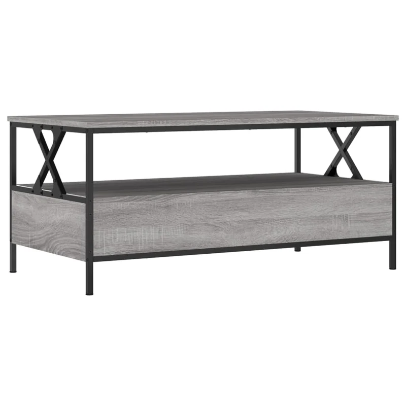 Table basse avec 2 tiroirs et 1 étagère 100 x 51 x 45 cm bois d'ingénierie gris et métal DEC039963