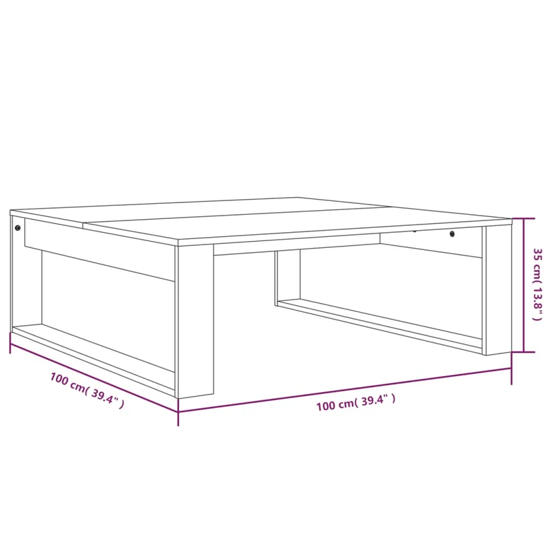 Table basse design moderne et contemporaine 100 x 100 x 35 cm bois d'ingénierie gris DEC039925