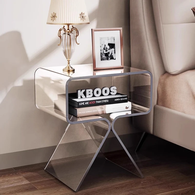Contemporary Scandinavian Square Split Support Acrylic End Table 2-Tiers For Living Room