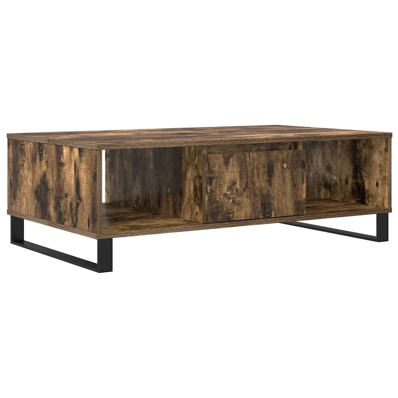 Table basse design rustique avec 3 compartiments 104 x 60 x 35 cm bois d'ingénierie marron et fer DEC038388