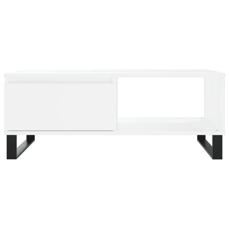 Table basse design moderne et contemporaine 90 x 60 x 35 cm bois d'ingénierie blanc et fer DEC038031