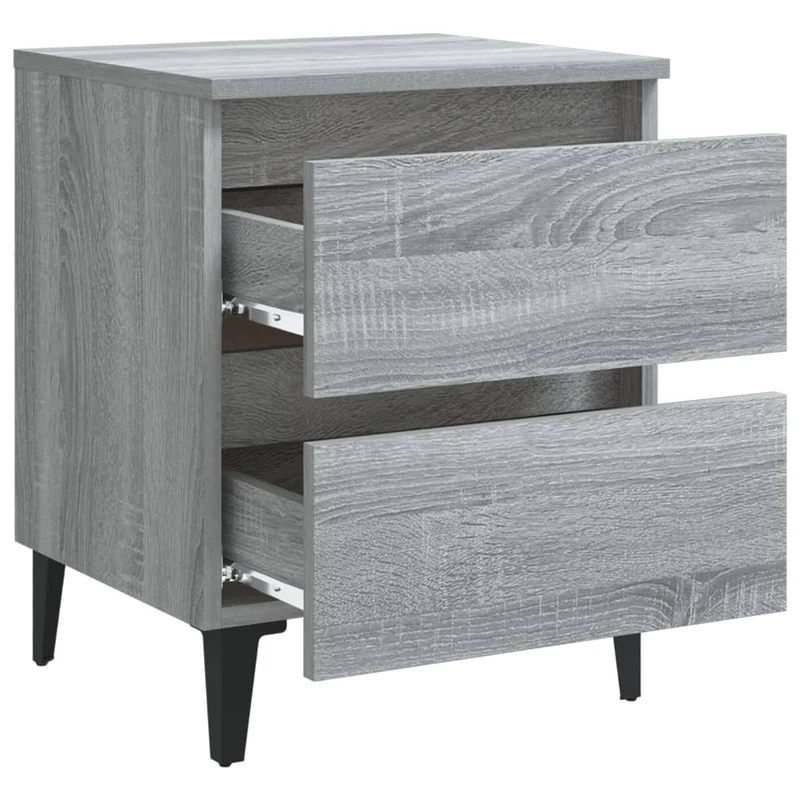 Lot de 2 tables de chevet avec tiroirs 40 x 35 x 50 cm bois d'ingénierie gris et métal DEC036198