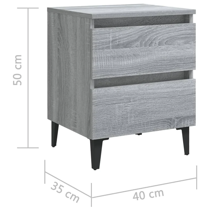 Lot de 2 tables de chevet avec tiroirs 40 x 35 x 50 cm bois d'ingénierie gris et métal DEC036198