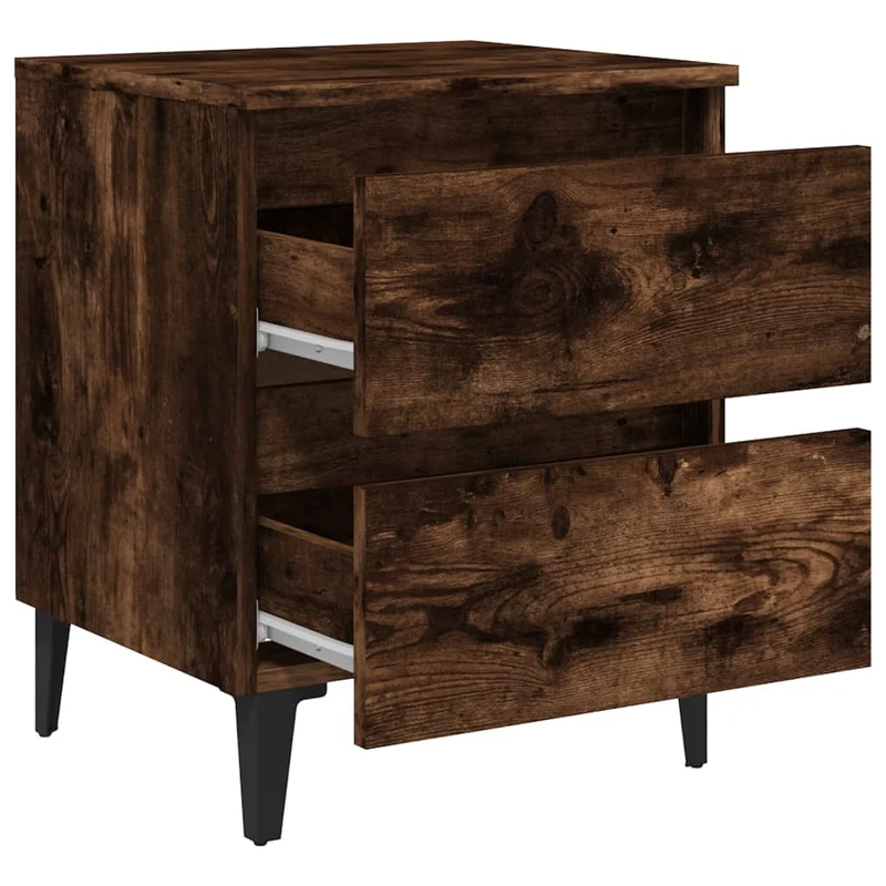 Lot de 2 tables de chevet avec tiroirs 40 x 35 x 50 cm bois d'ingénierie marron et métal DEC036191