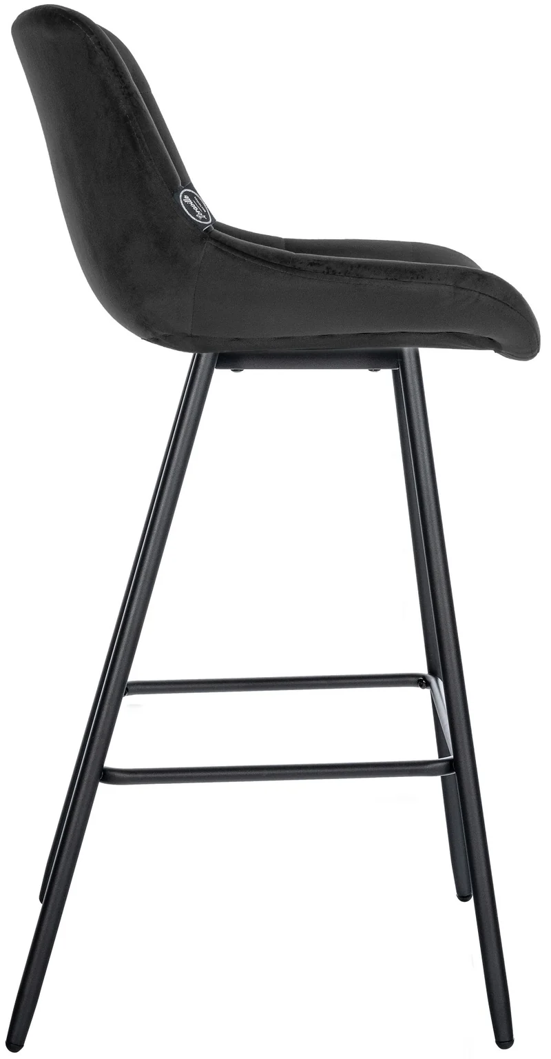 Tabouret de bar x1 avec repose-pieds revêtement en velours noir piètement à quatre pieds en métal noir 10_0005466