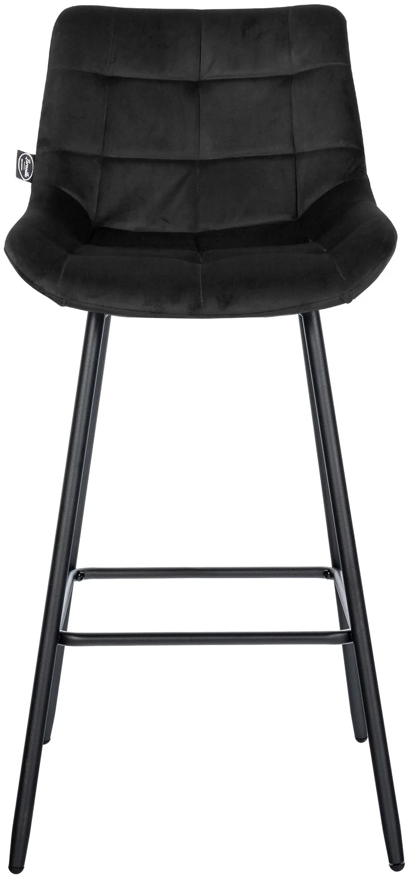 Tabouret de bar x1 avec repose-pieds revêtement en velours noir piètement à quatre pieds en métal noir 10_0005466