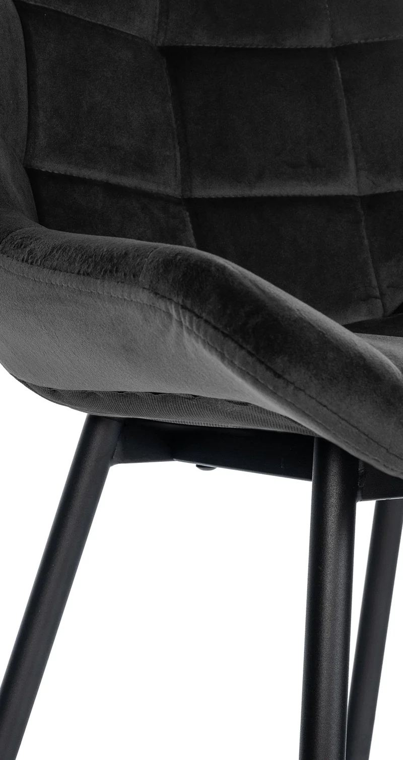 Tabouret de bar x1 avec repose-pieds revêtement en velours noir piètement à quatre pieds en métal noir 10_0005466