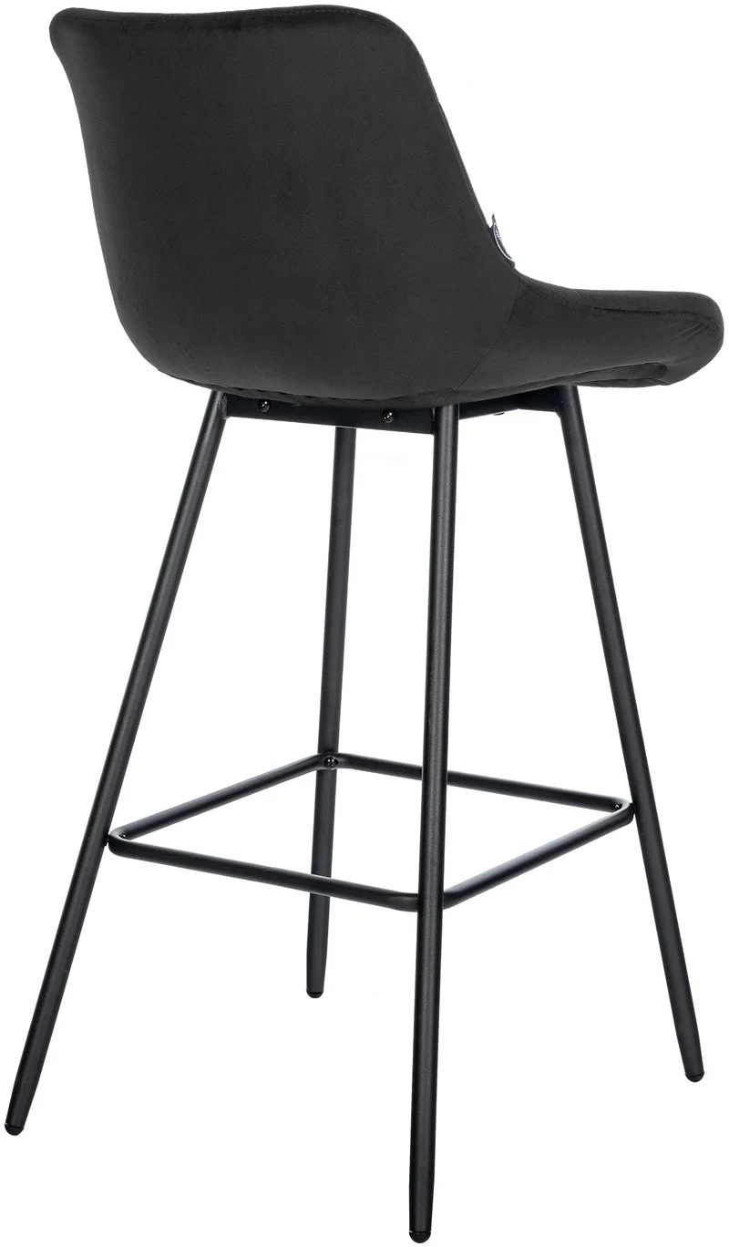 Tabouret de bar x1 avec repose-pieds revêtement en velours noir piètement à quatre pieds en métal noir 10_0005466