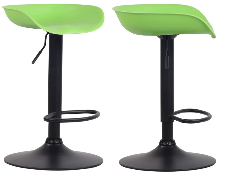 Lot de 2 tabourets de bar assise réglable en hauteur et pivotant en plastique vert pieds tulipe en métal noir mat avec repose-pieds TDB10256
