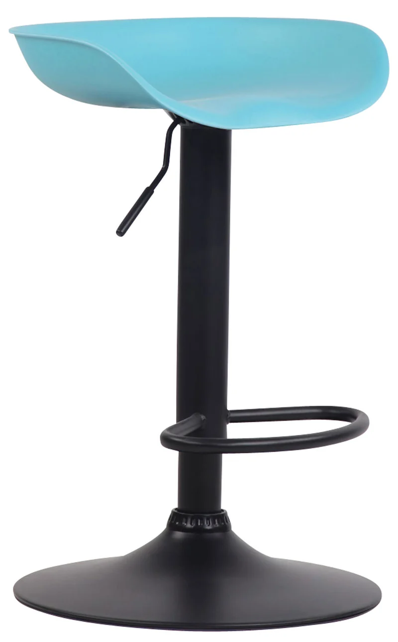 Lot de 2 tabourets de bar assise réglable en hauteur et pivotant en plastique bleu pieds tulipe en métal noir mat avec repose-pieds TDB10251