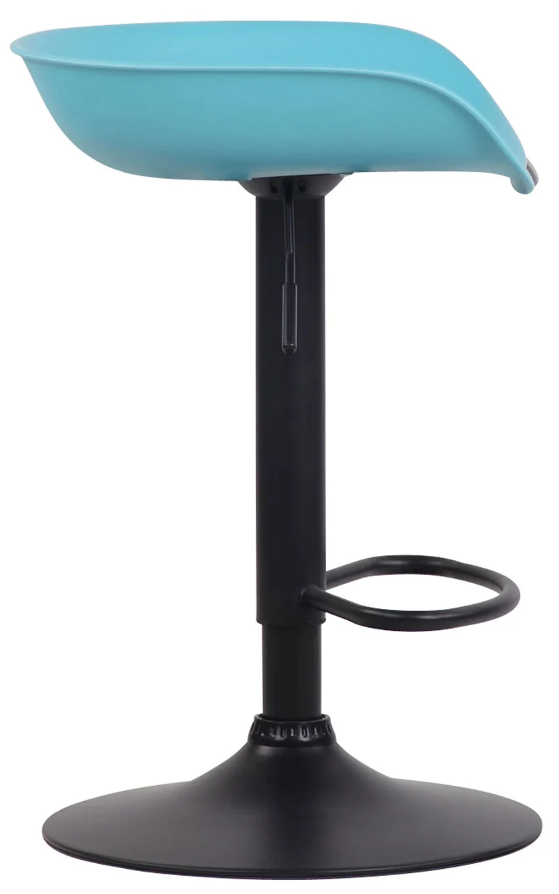 Lot de 2 tabourets de bar assise réglable en hauteur et pivotant en plastique bleu pieds tulipe en métal noir mat avec repose-pieds TDB10251