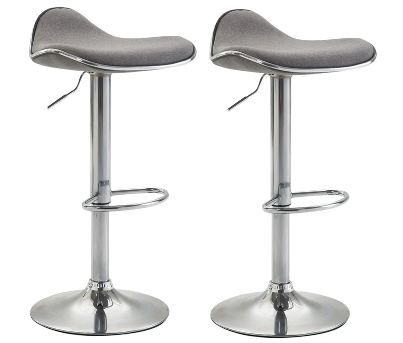 Lot de 2 tabourets de bar en tissu gris pieds métal chromé pivotant et hauteur réglable 10_0000821