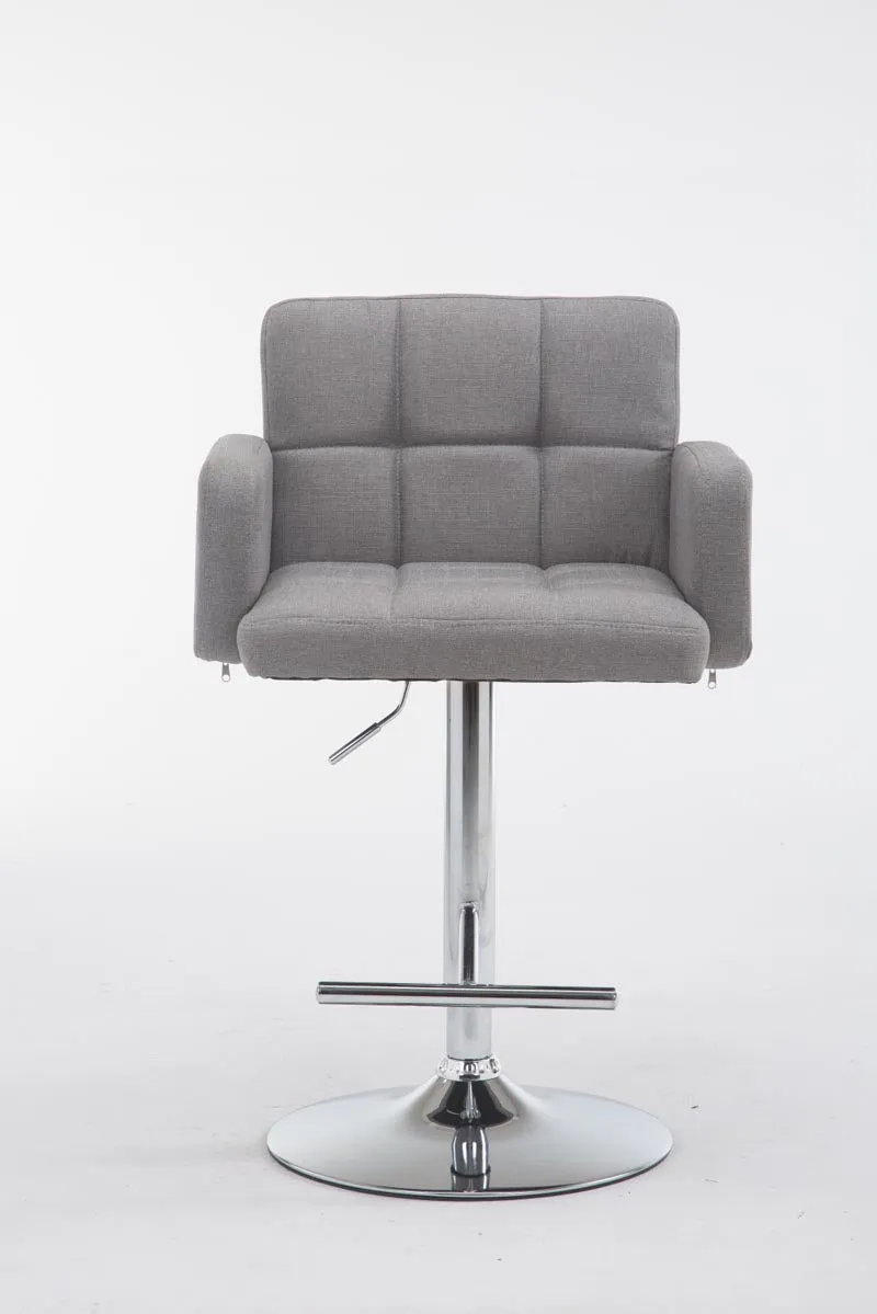 Tabouret de bar x1 avec accoudoirs et dossier confortable en tissu gris pieds métal chromé TDB10785
