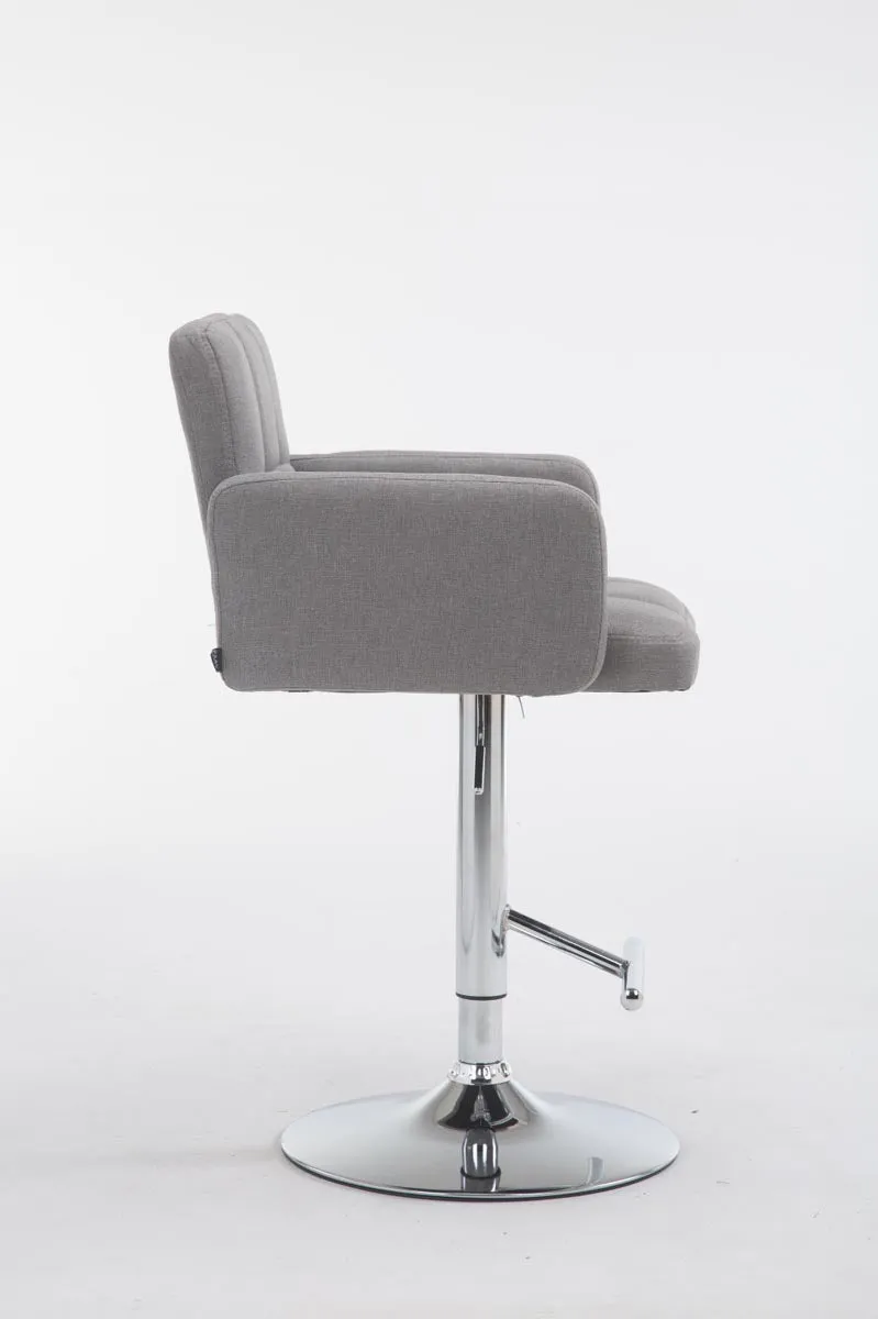 Tabouret de bar x1 avec accoudoirs et dossier confortable en tissu gris pieds métal chromé TDB10785