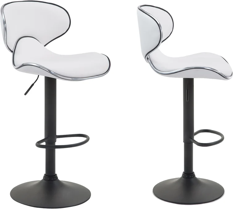 Lot de 2 tabourets de bar design contemporain pieds en métal noir assise en synthétique blanc 10_0000346