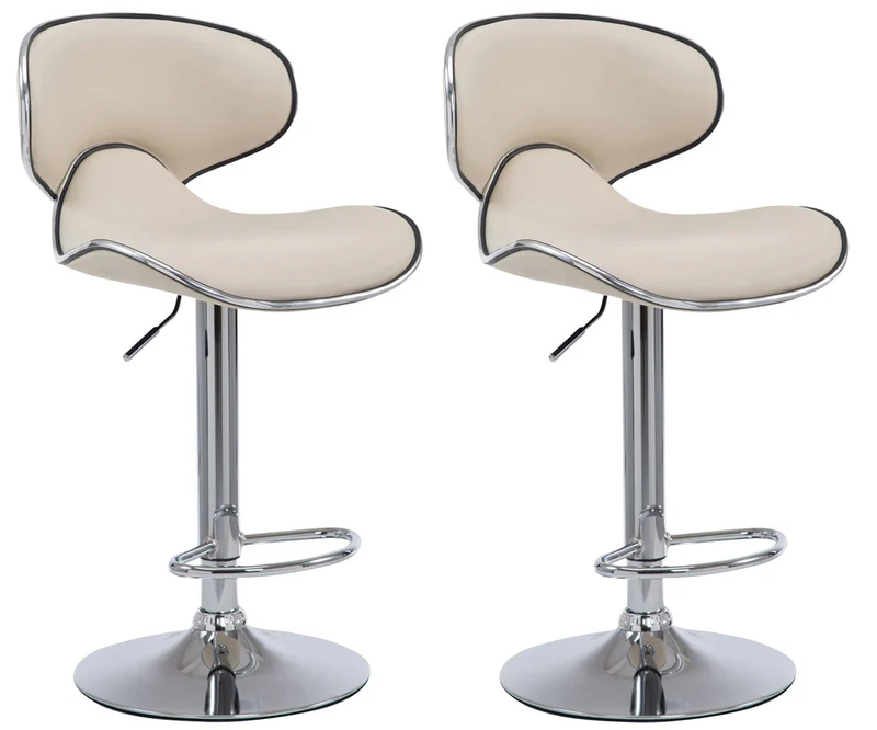 Tabouret de bar chaise de bar x2 hauteur réglable avec repose pieds en synthétique crème et métal TDB10124