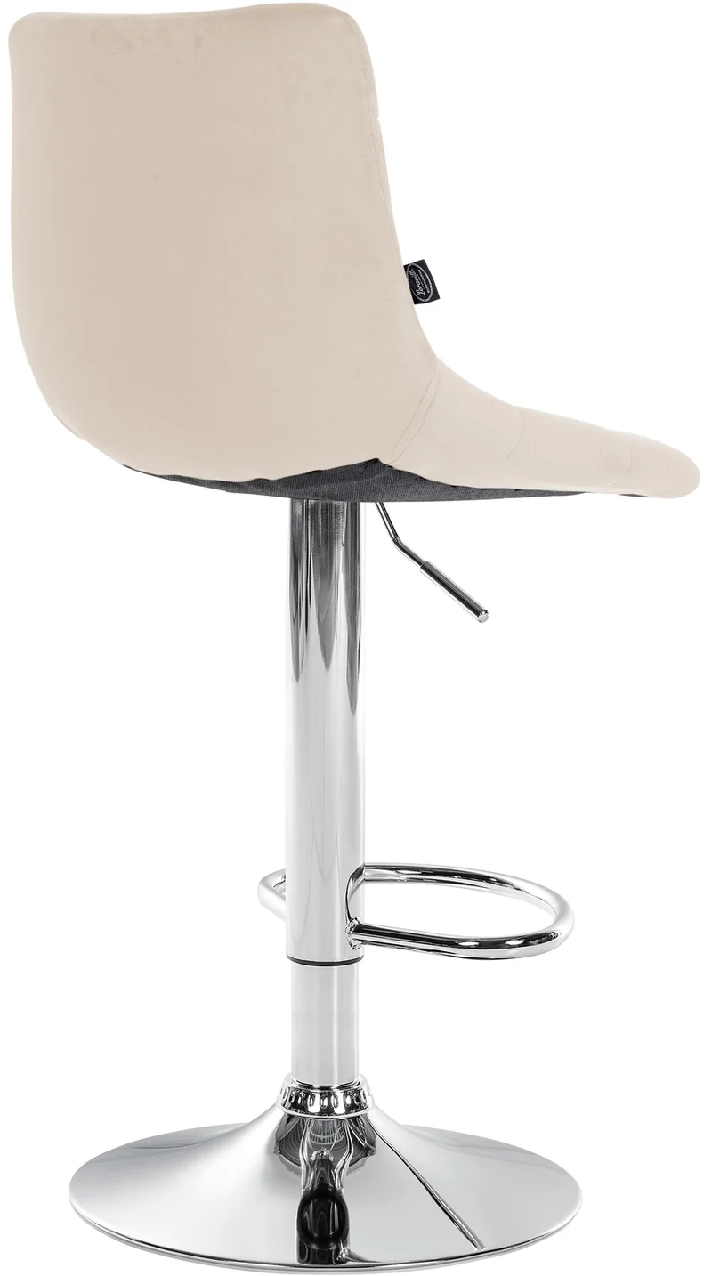 Lot de 2 tabourets de bar en velours crème base métal chromé réglable en hauteur et repose-pieds TDB10631