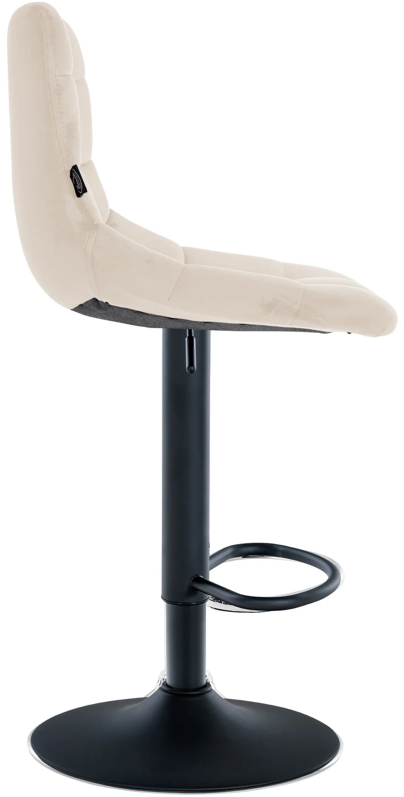 Lot de 2 tabourets de bar en velours crème base métal noir réglable en hauteur et repose-pieds TDB10625