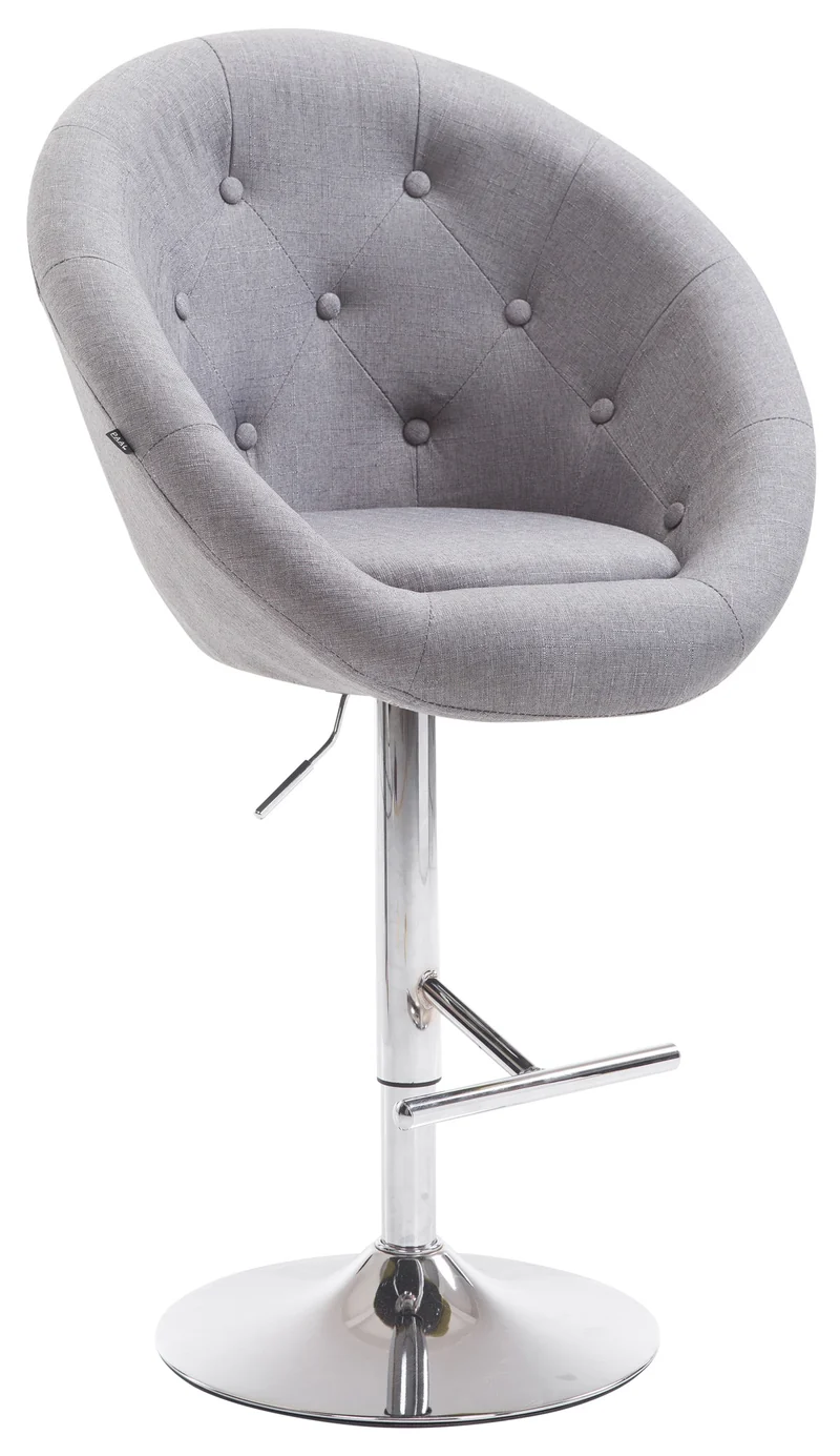 Tabouret de bar design moderne forme œuf capitonné avec repose-pieds en métal chromé tissu gris TDB10337